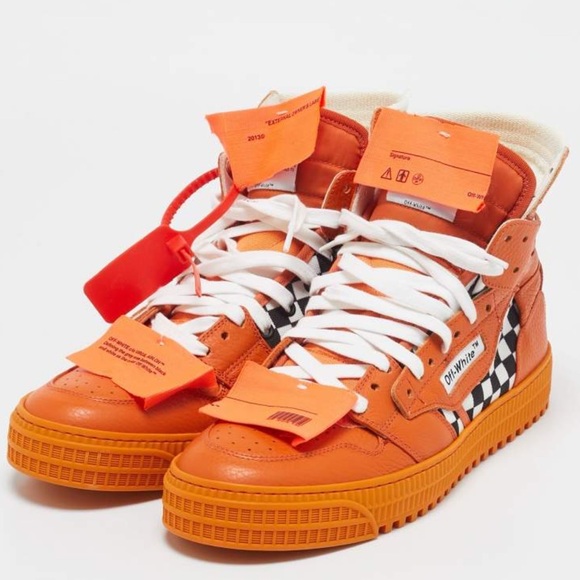 Off-White Orange/White Leather and Canvas Off Court 3.0 High-Top Sneaker Size 46